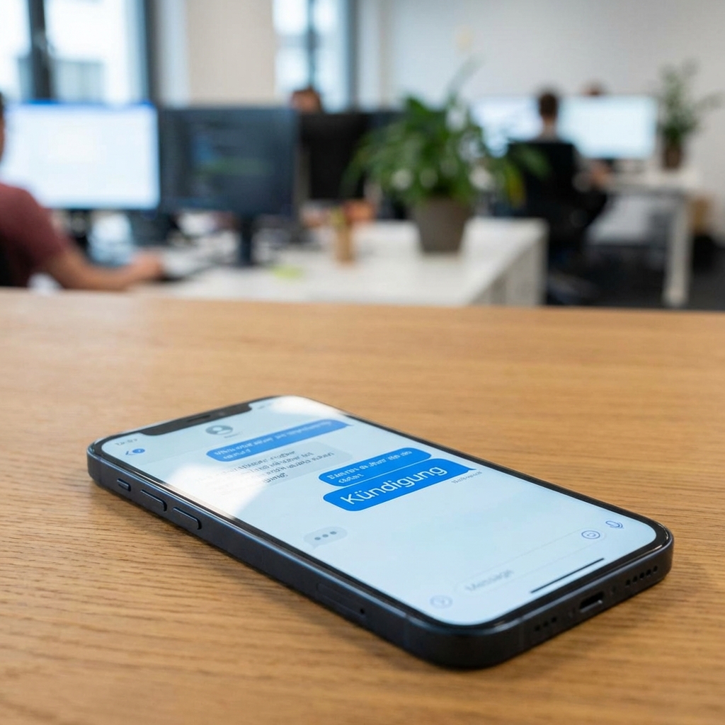 Smartphone mit Chatverlauf und Kündigungsschreiben