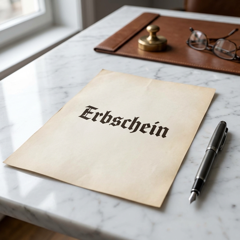 Altes Testament und Erbschein auf Holztisch