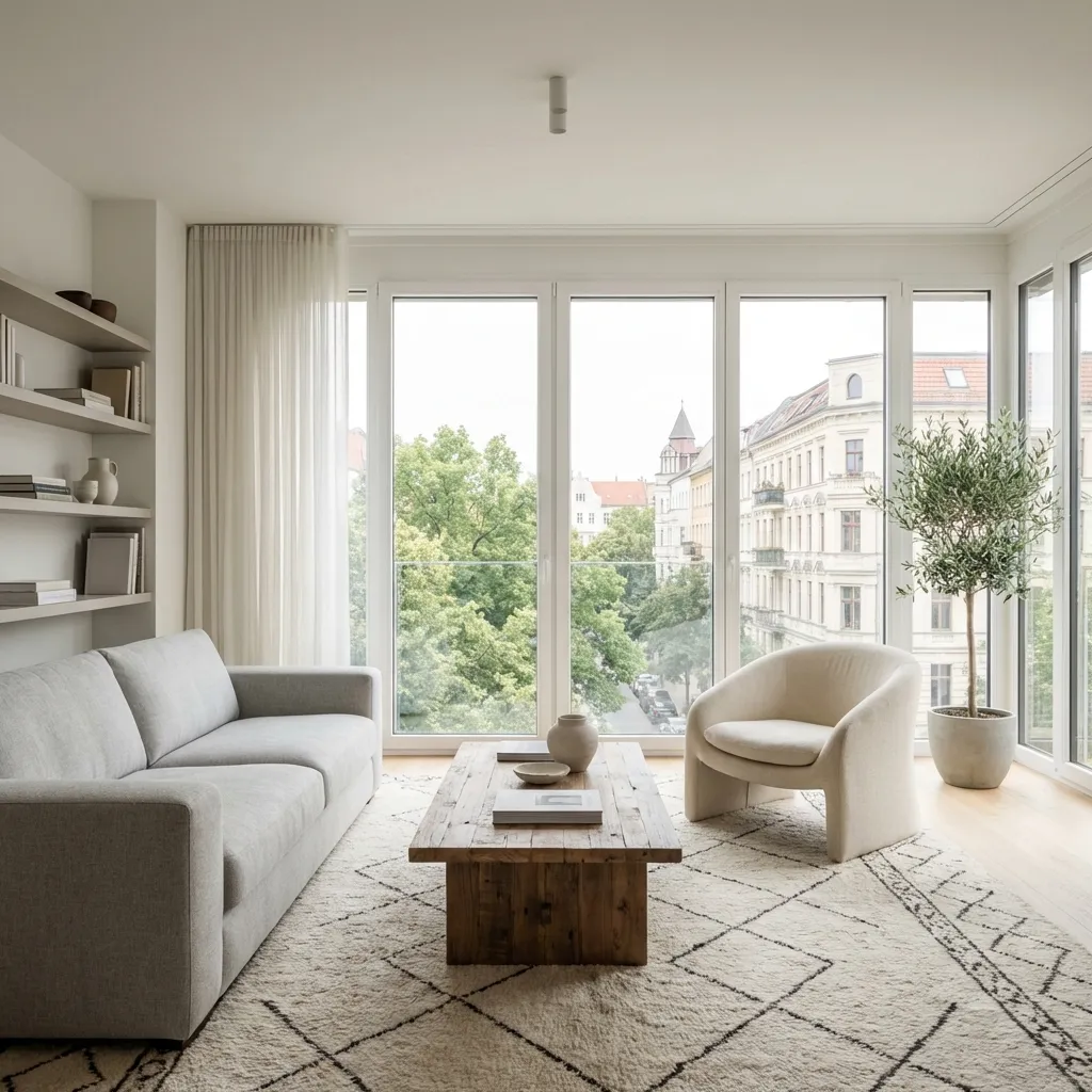 Modernes Wohnzimmer - Symbol für ungestörten Hausfrieden